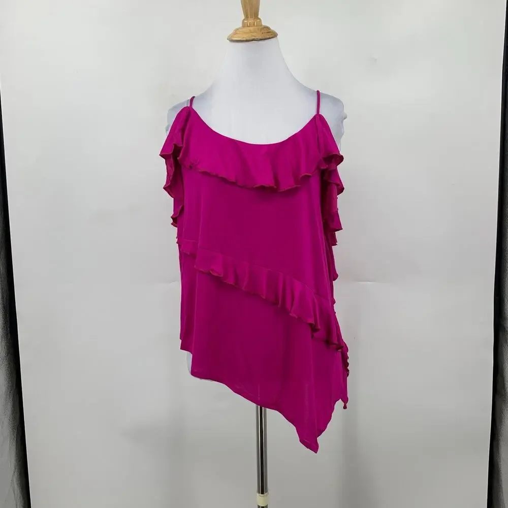 Anthropologie Cami Women S Small Raspberry Ruffle Tiered Asymmetrical Tank Top